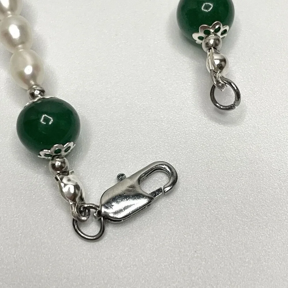 Artisan Handcrafted Emerald Green Gemstone Freshwater Pearl Beaded Necklace